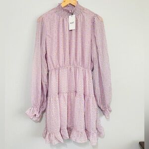 NWT OPT Lluvia Lilac‎ Purple and Gold Mini Sheer Dress Size XL Boho Peasant